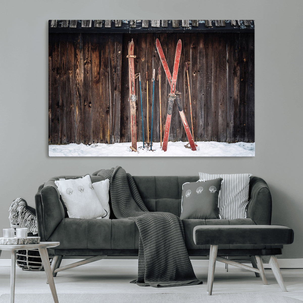 Vintage Ski Gear Canvas Print, Vintage Ski Gear Against