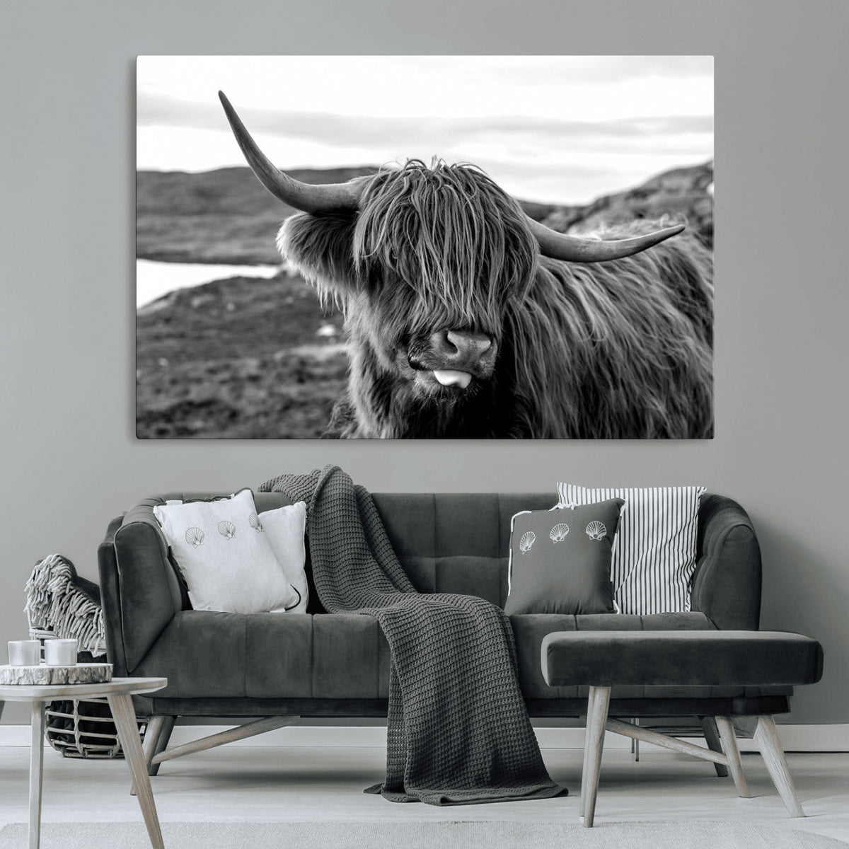 Longhorn Steer Canvas Print Wall Art, Highland Cow Canvas