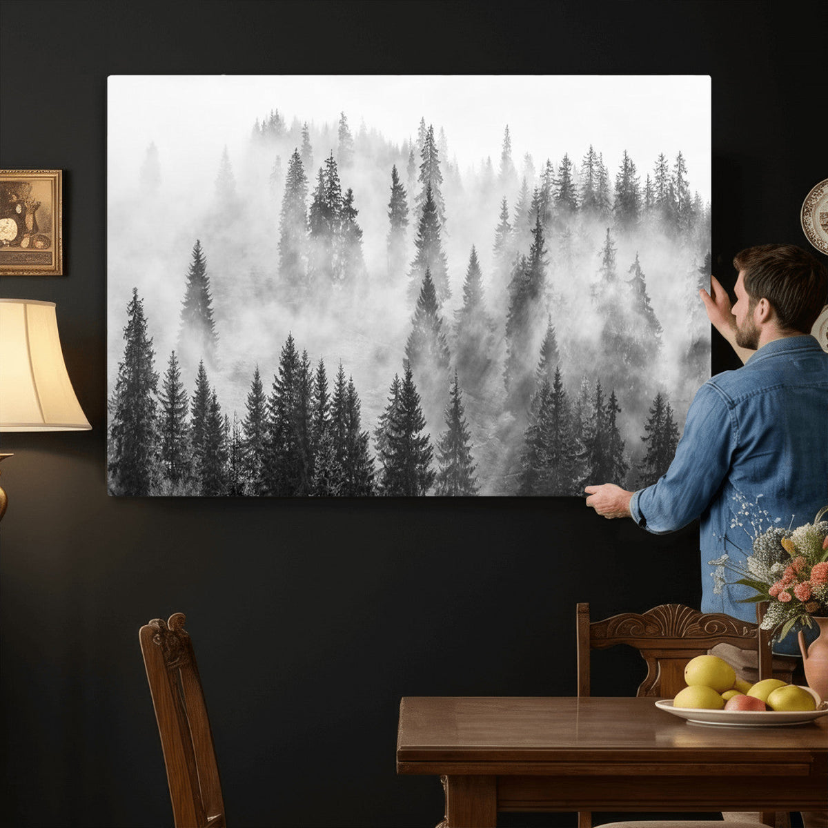 Forest Wall Art Print | Foggy Pine Forest Canvas Wall Art -
