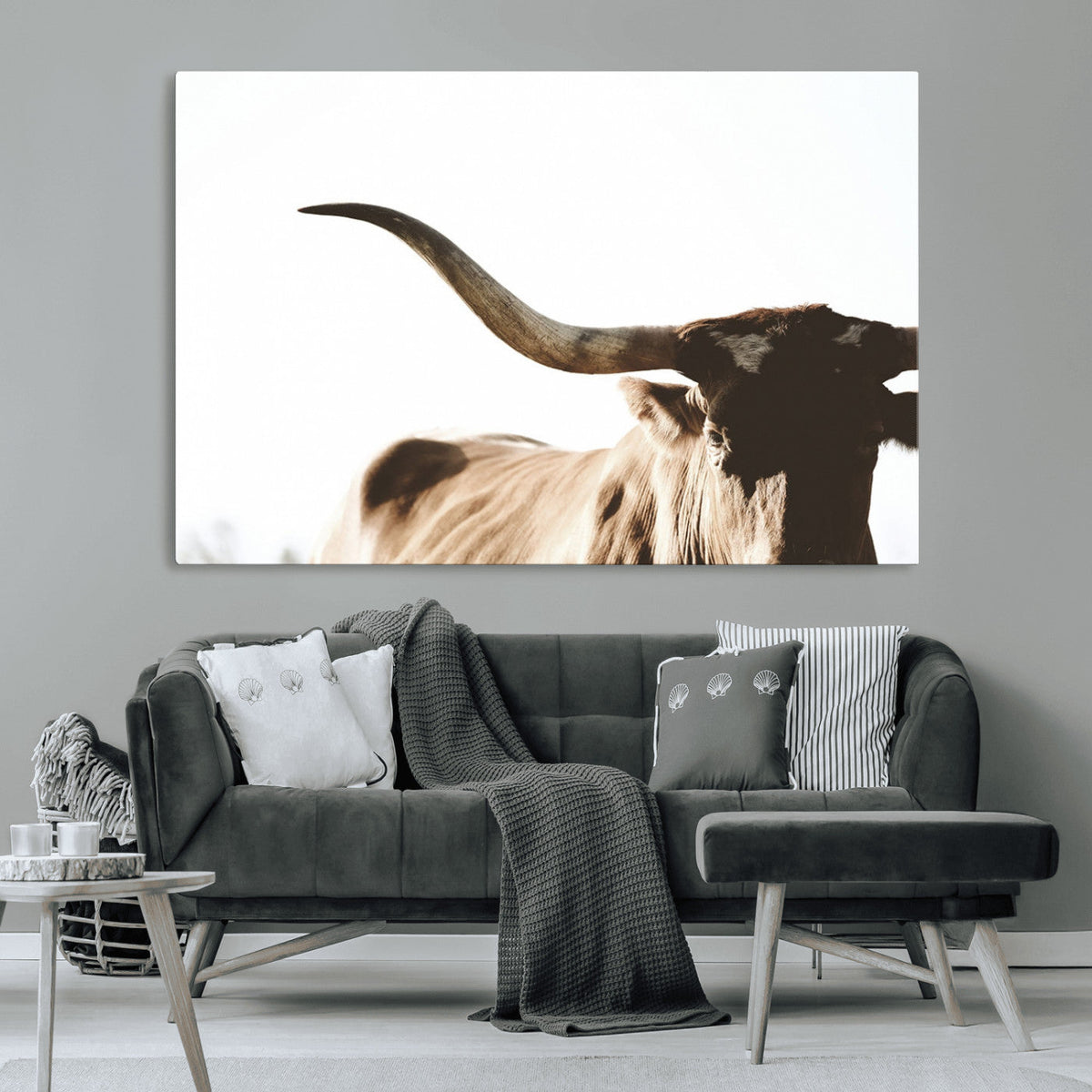Texas Longhorn Wall Art Canvas Print | 3-Panel Large