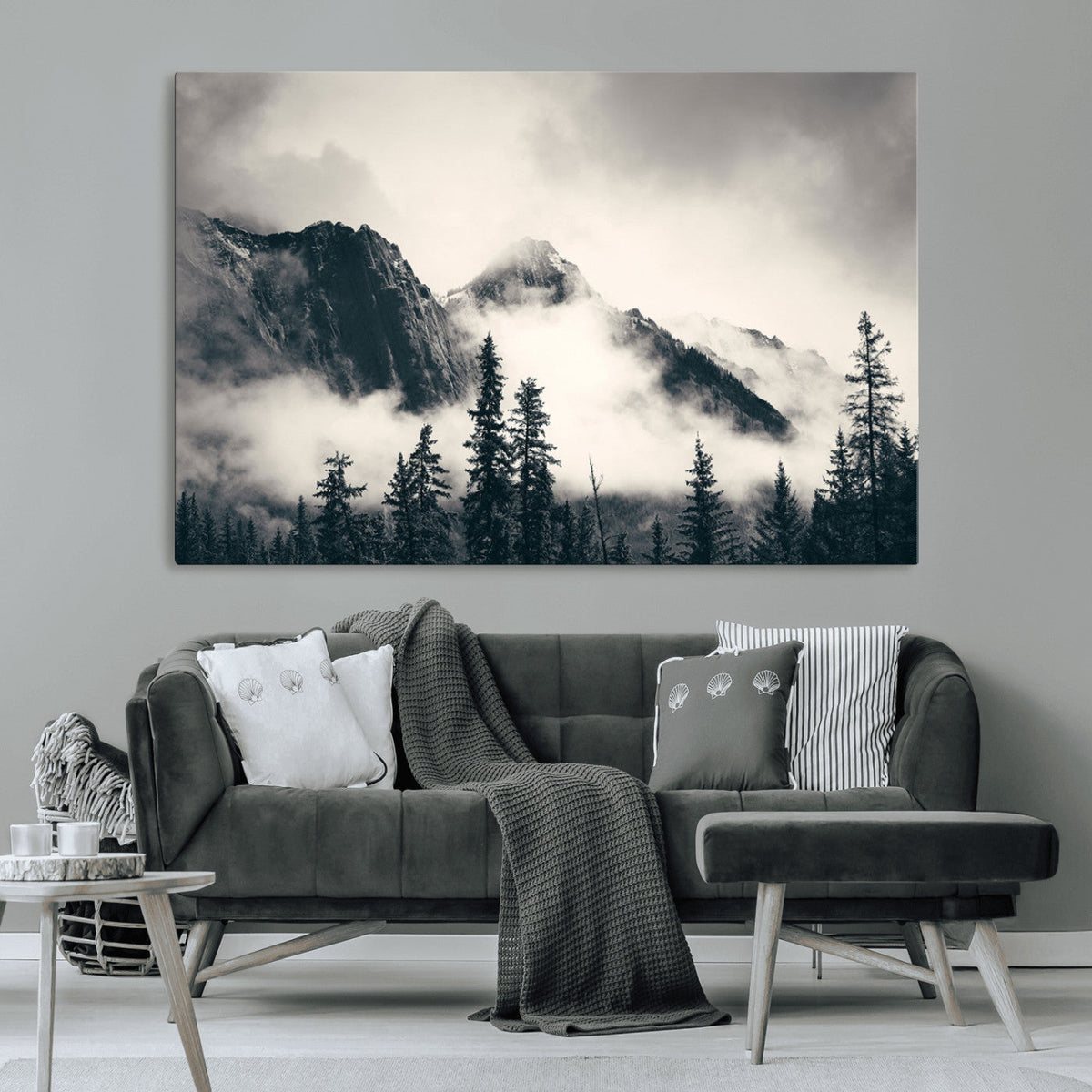Large Foggy Mountain Forest Wall Art Canvas Print | Misty