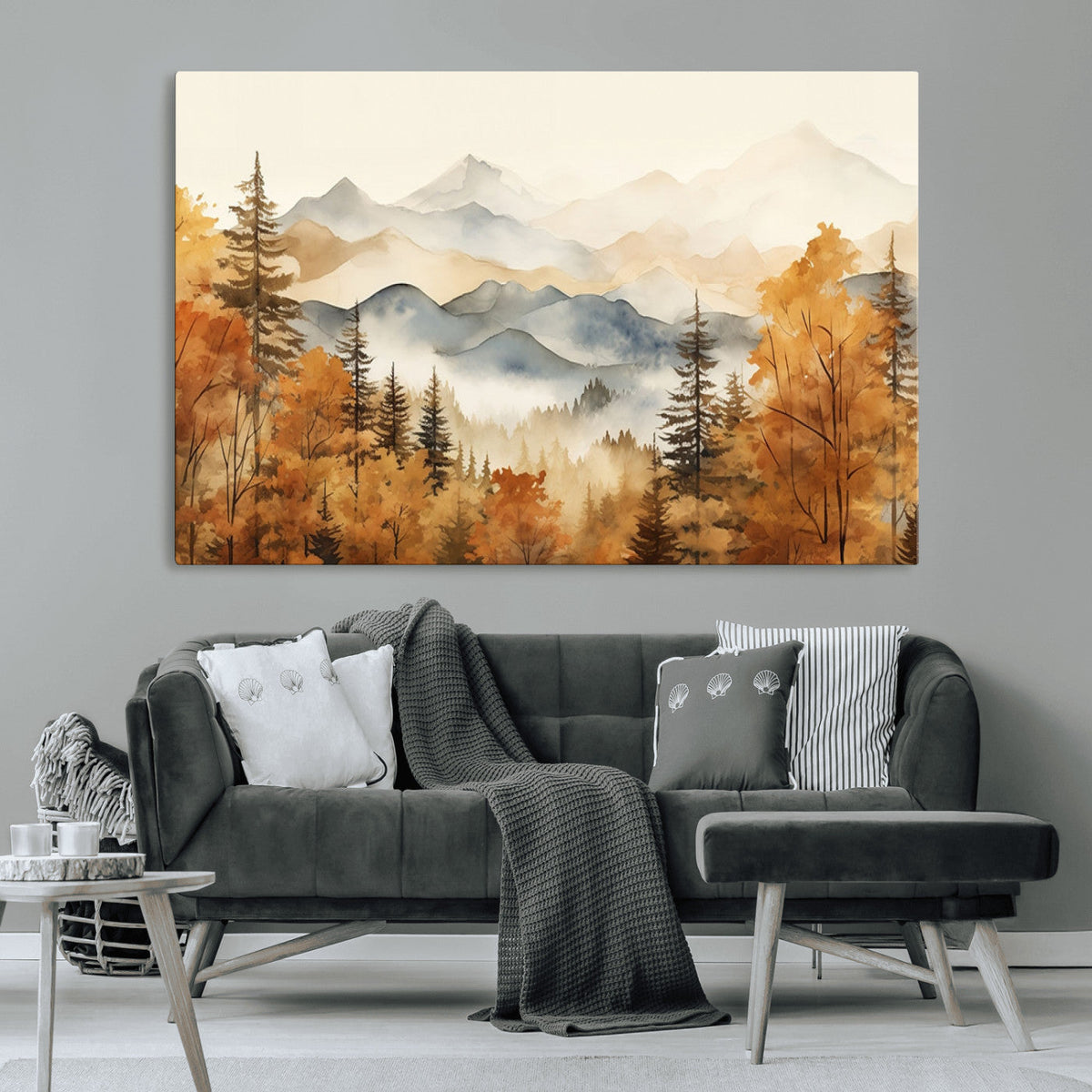Golden Autumn Forest Wall Art Canvas | Mountain Landscape