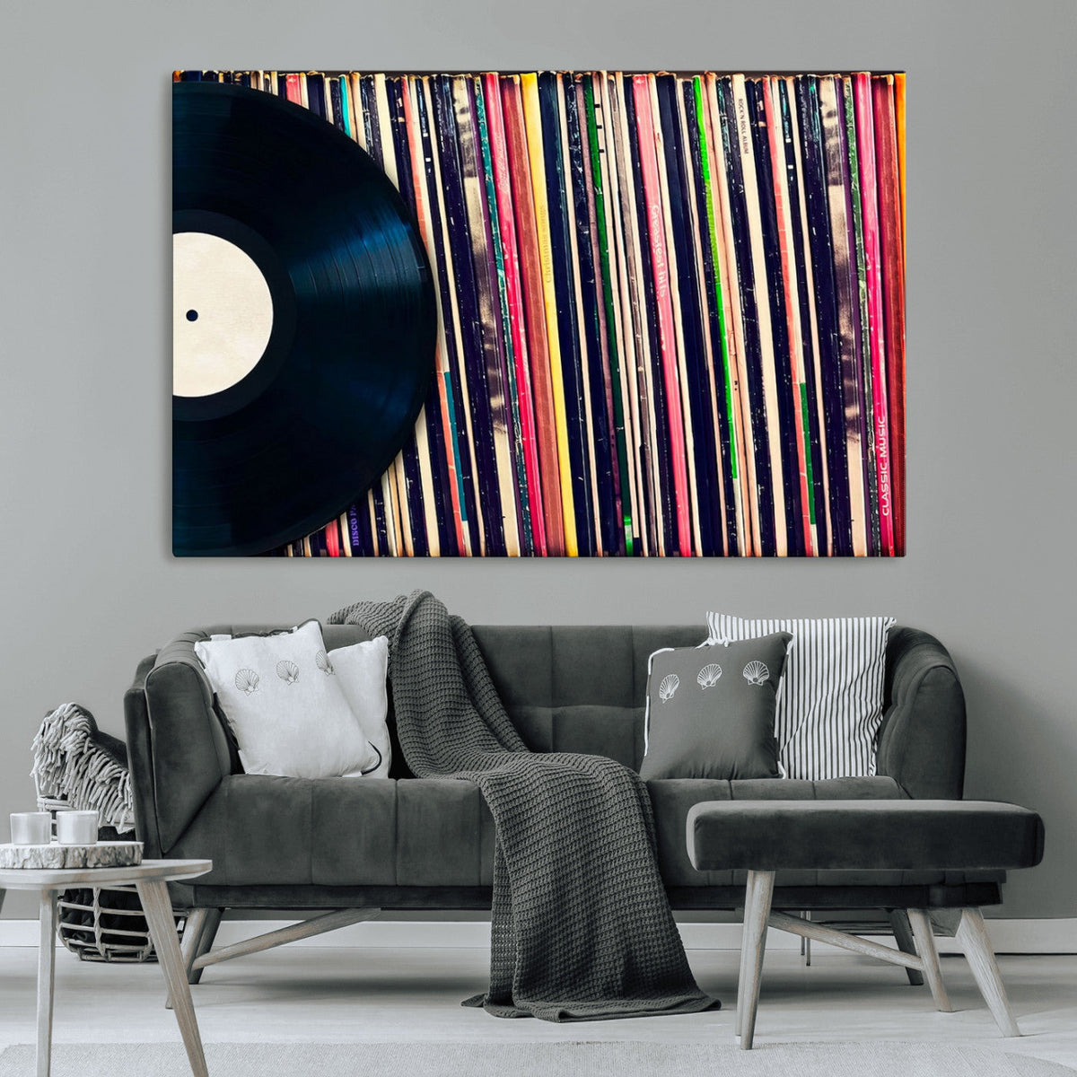 Vinyl Record and Album Collection Canvas Wall Art - Retro