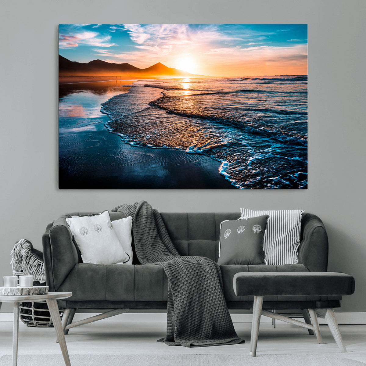 Sunset Beach Ocean Canvas Wall Art – Tranquil Ocean
