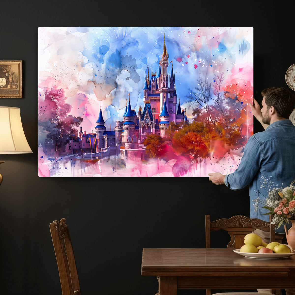 Disney Wall Art: Dreamy Watercolor Cinderella Castle Canvas