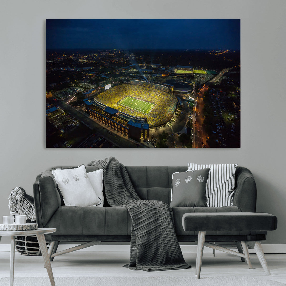 Michigan Stadium Night Game Wall Art – Sports Arena Aerial