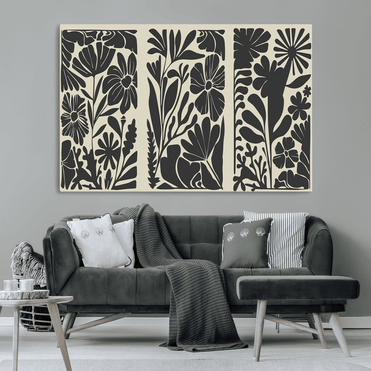 Modern Botanical Wall Art - Floral Black and White Canvas