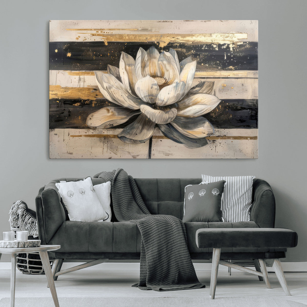 Lotus Flower Wall Art – Framed Abstract Floral Canvas