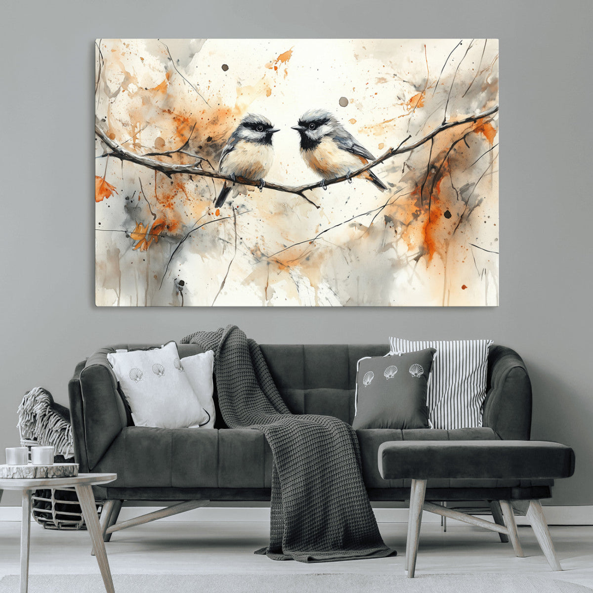 Abstract Watercolor Chickadee Bird Canvas Wall Art Print -