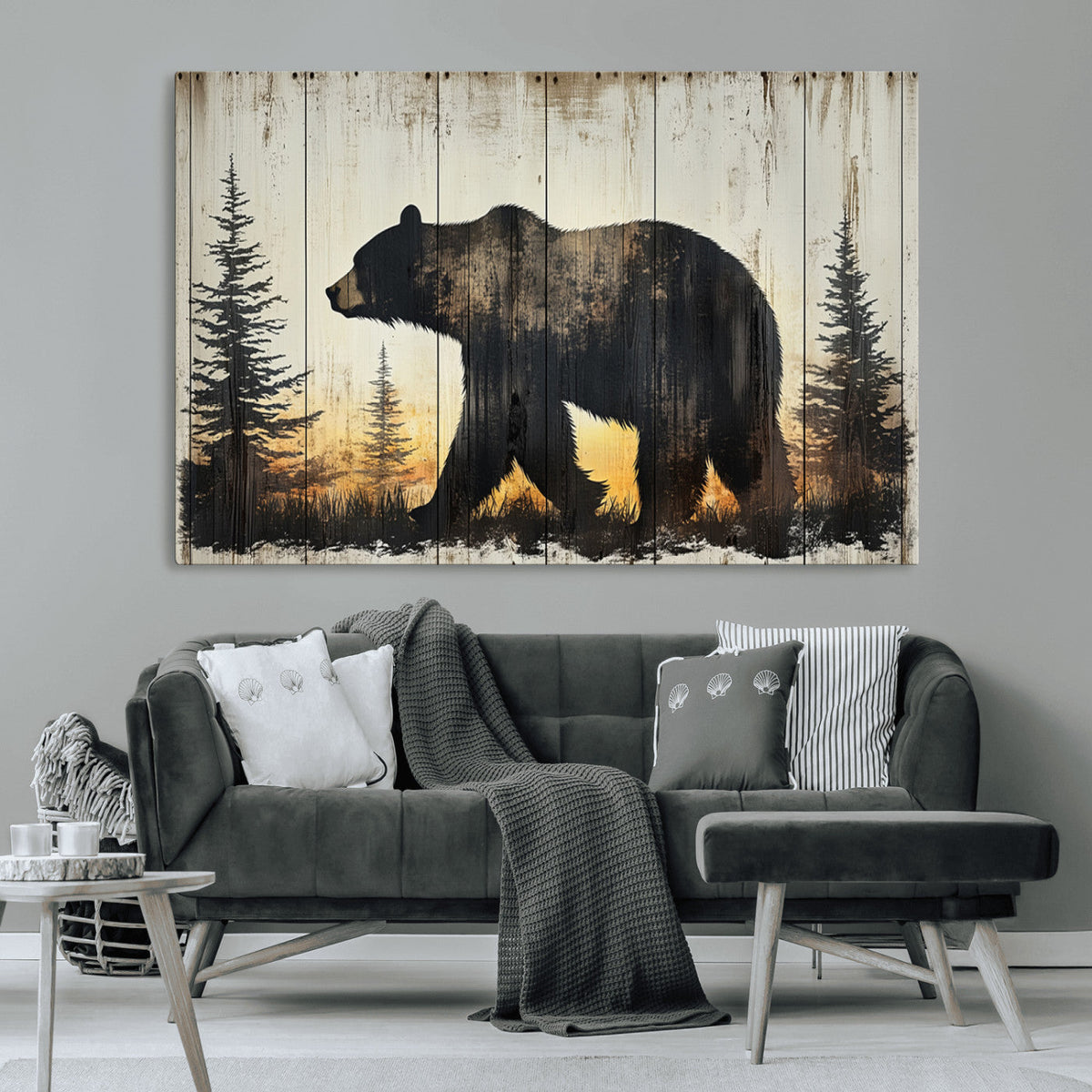 Vintage Bear Wall Art Canvas Print for Farmhouse - Mountain