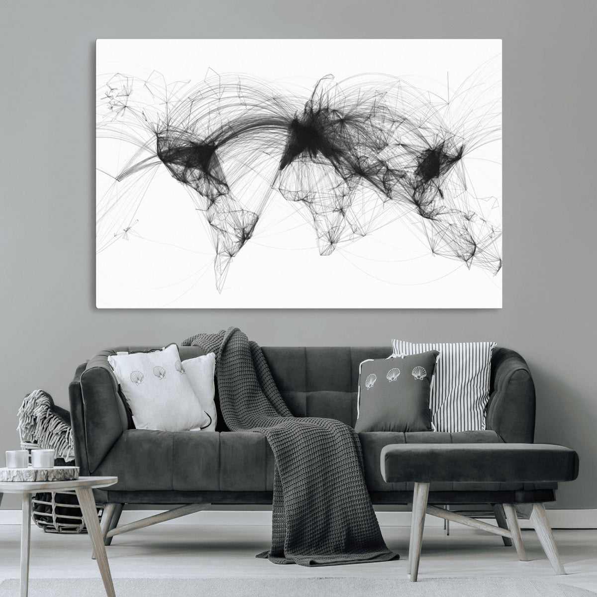 Flight Routes Air Traffic Map Canvas Wall Art - Framed -