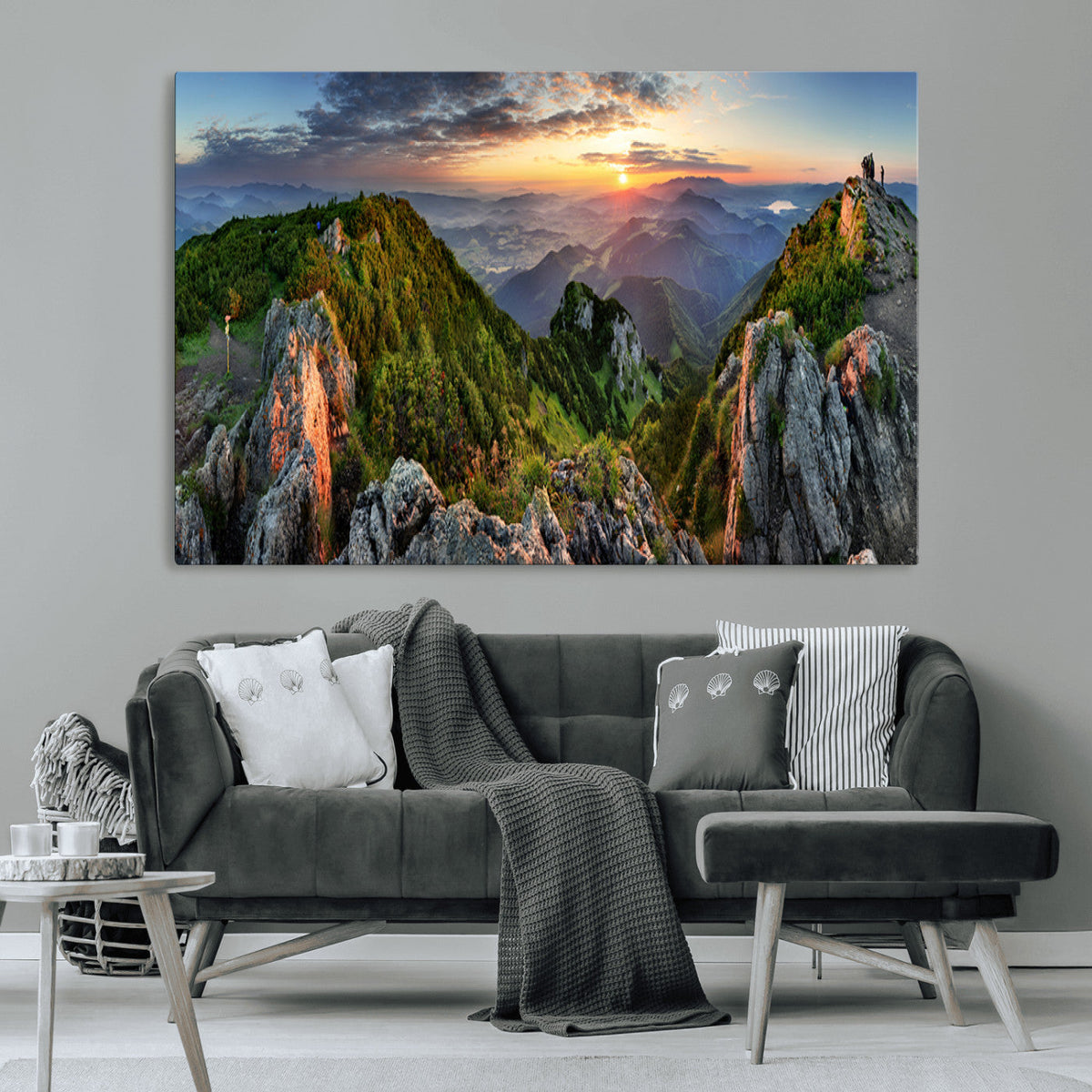 Mountain Sunset Panoramic Wall Art Canvas Print – Framed