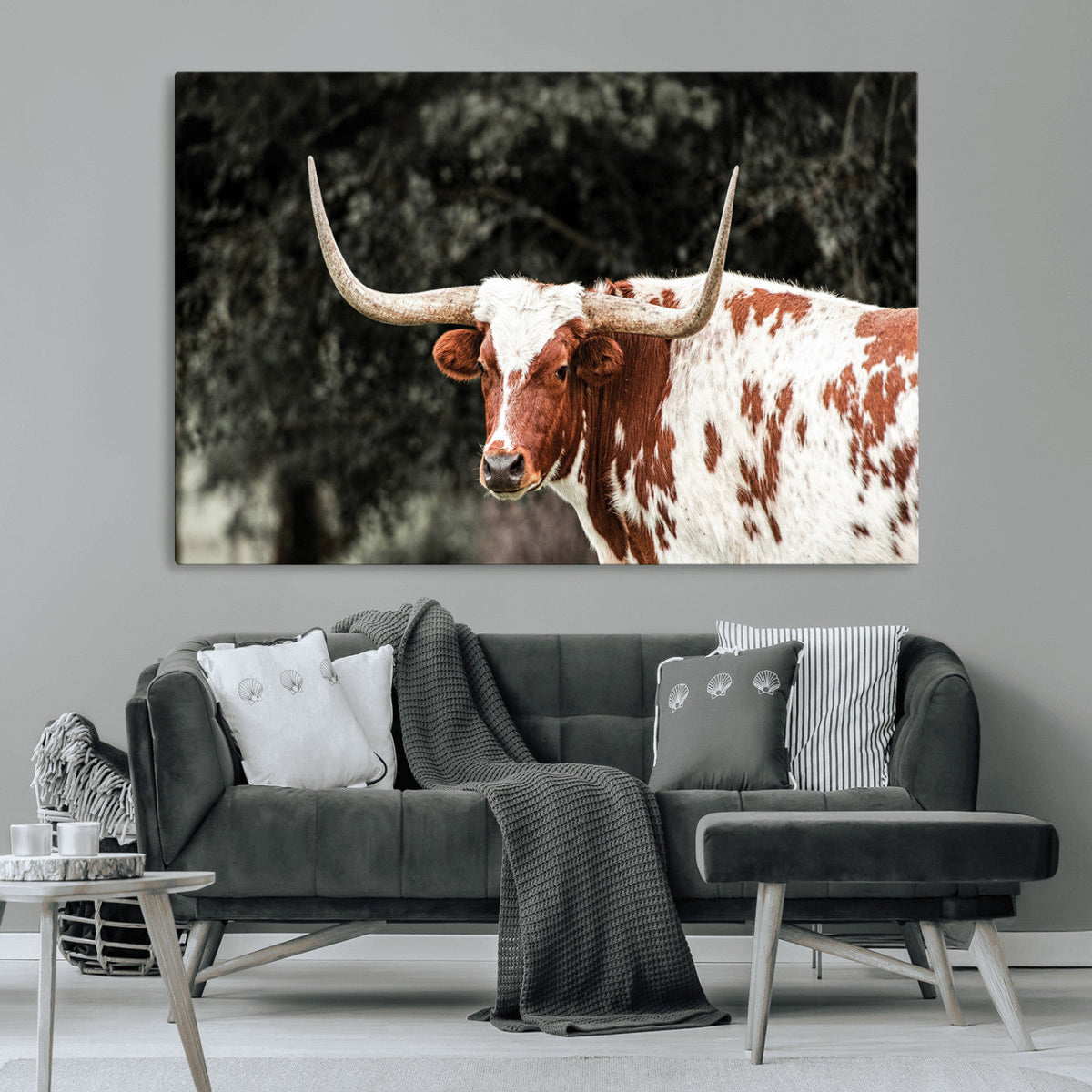 Texas Longhorn Wall Art Canvas Print – Framed Spotted Bull