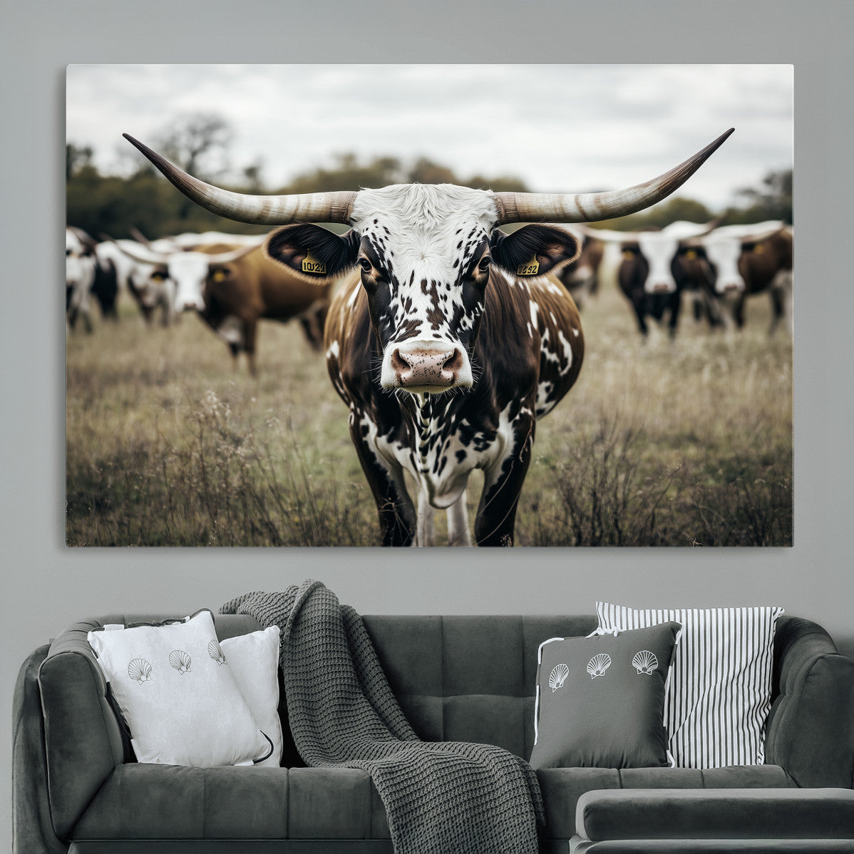 Texas Longhorn Wall Art – Framed Speckled Cow Canvas