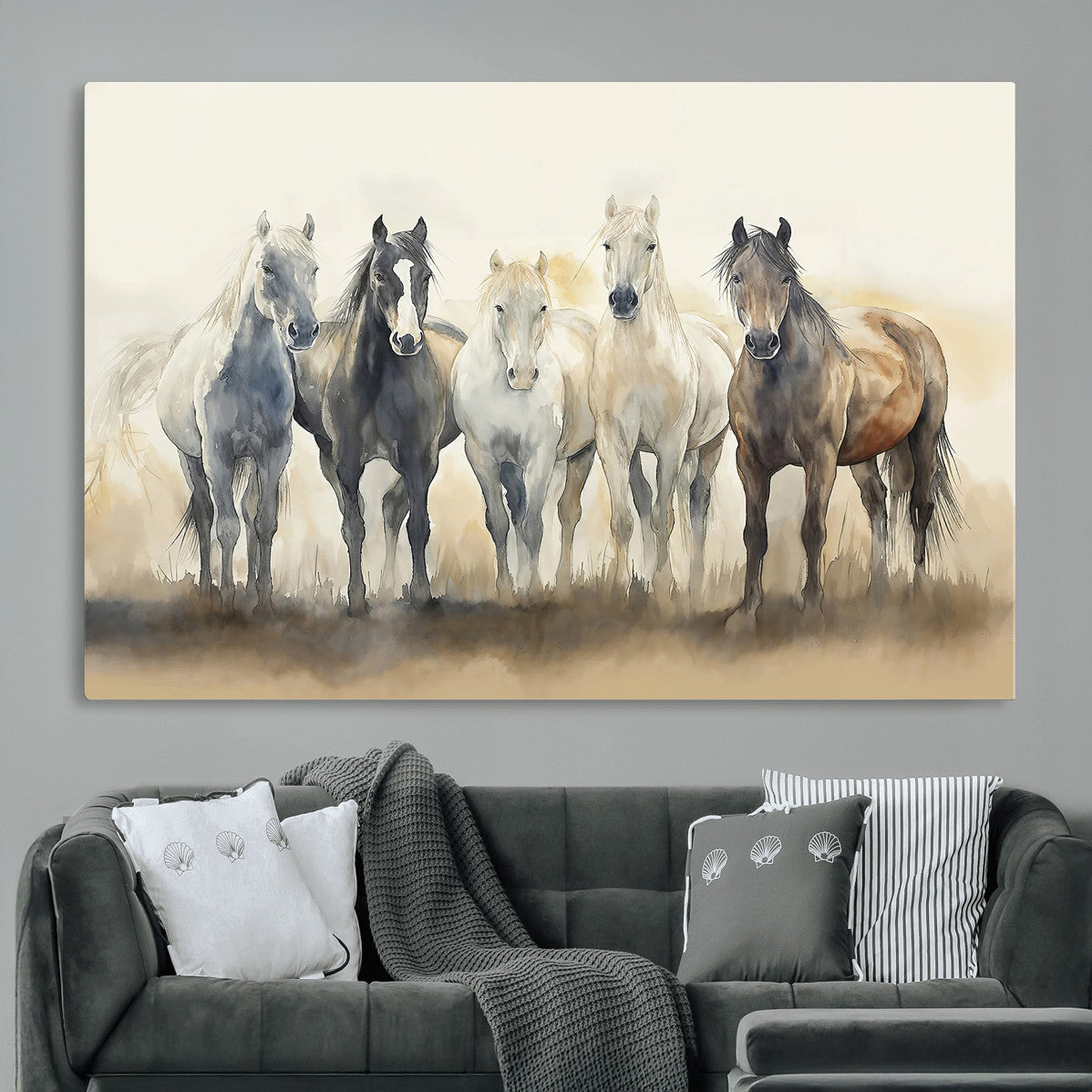 Wild Horses Wall Art Canvas Print, Framed Running Horses Art