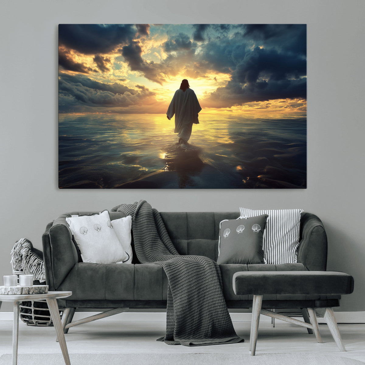 Jesus Walks Wall Art Canvas Print Framed Divine Sunset Art