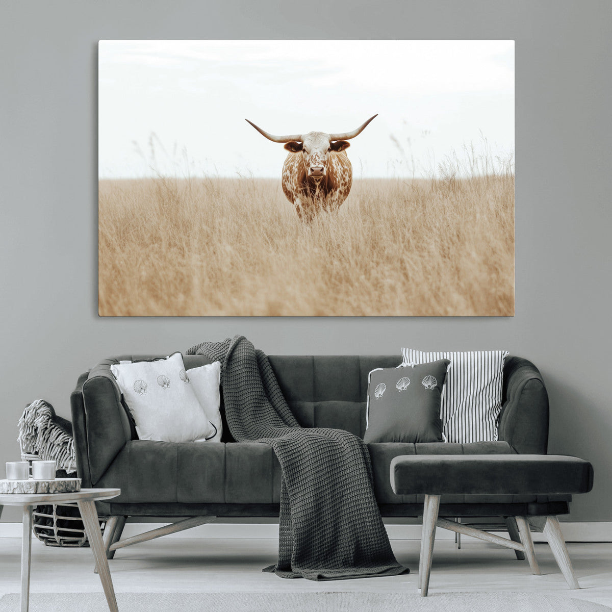 Texas Longhorn Wall Art Canvas Print – Framed Lone Cattle