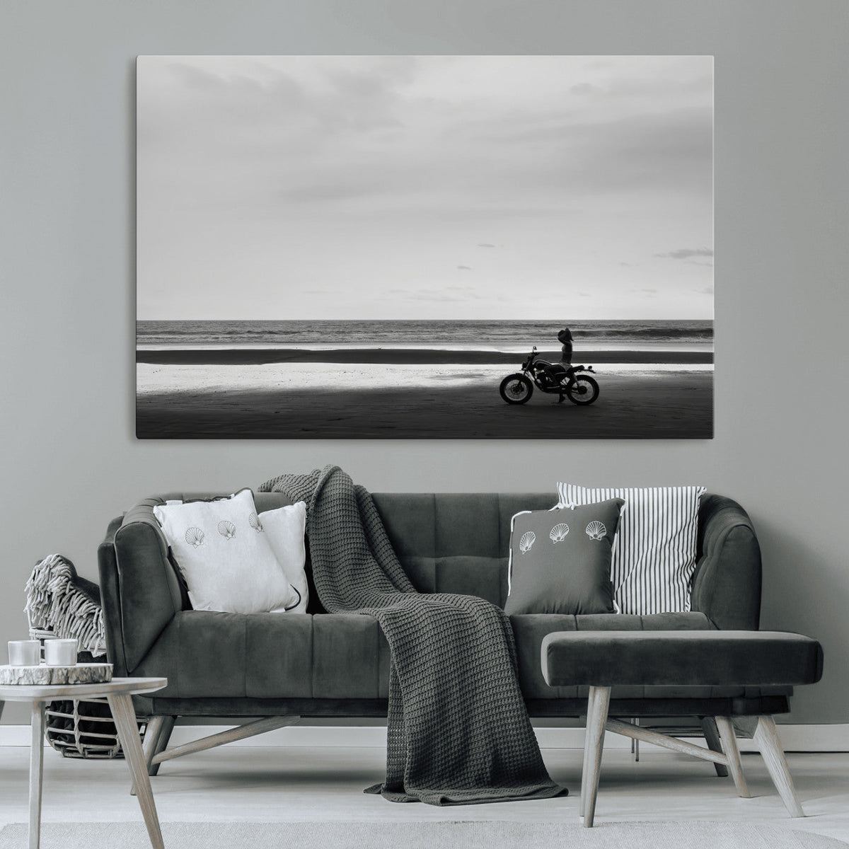 Motorcycle Beach Wall Art Canvas Print – Framed Vintage
