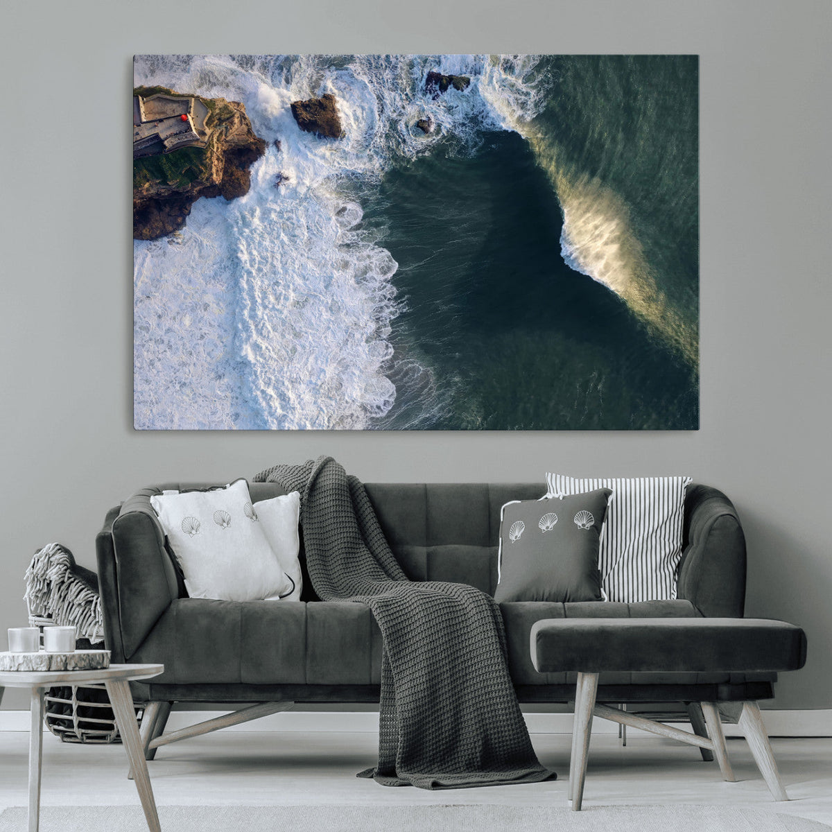 Nazare Coast Wall Art Canvas Print – Framed Aerial Ocean Art