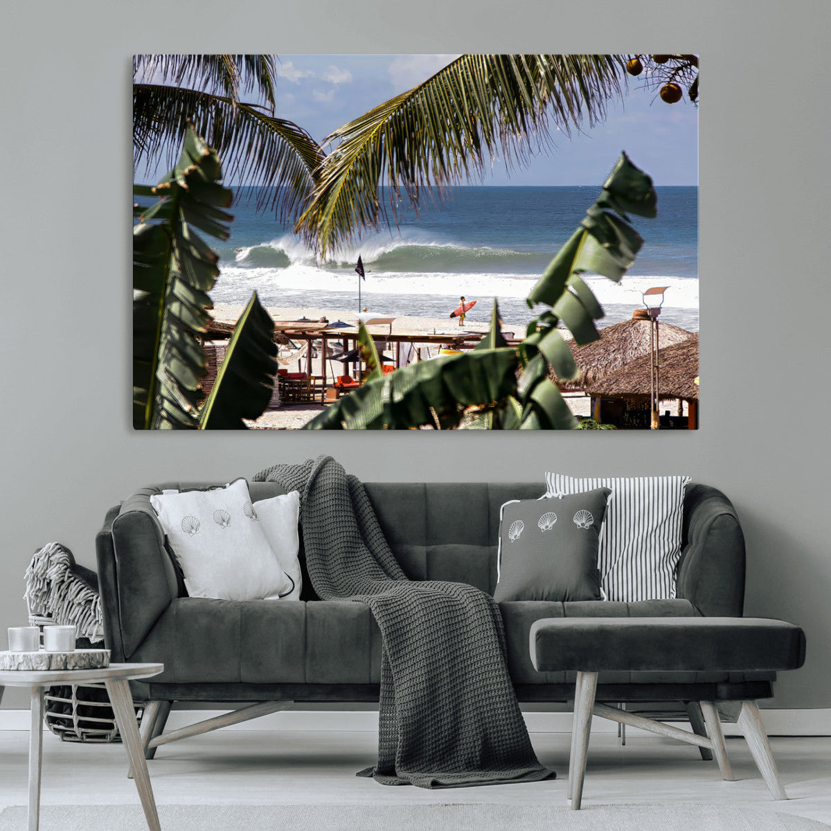 Tropical Shoreline Wall Art Canvas Print – Framed Surfer