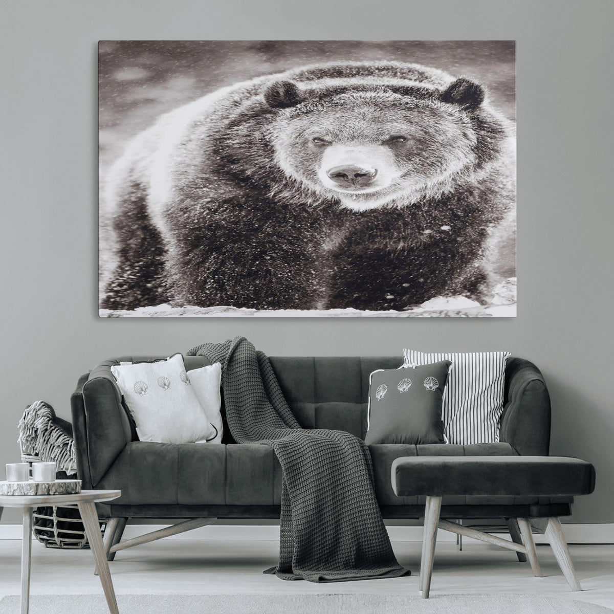 Grizzly Bear Wall Art Canvas Print – Framed Rustic Lodge Art