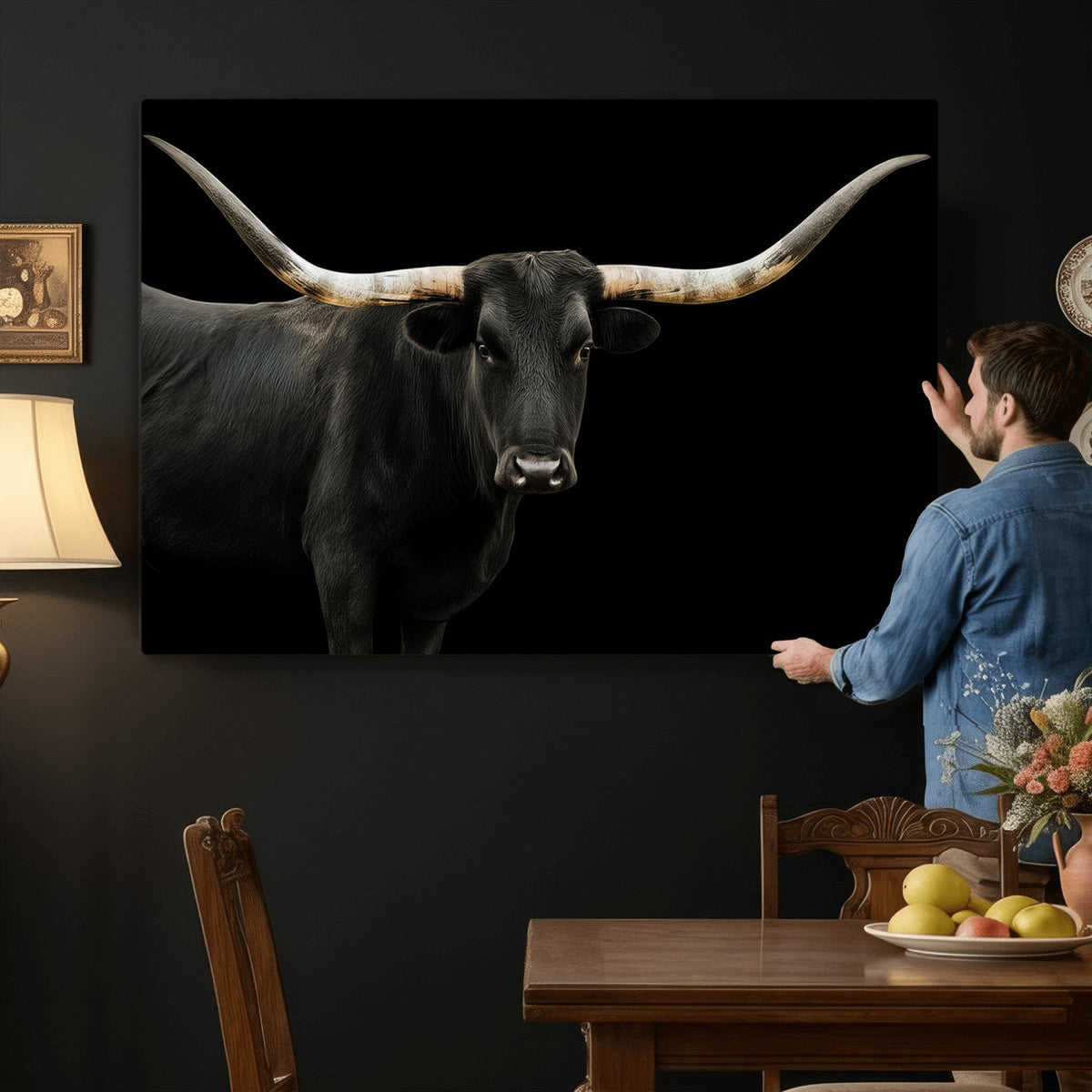 Longhorn Cattle Wall Art Canvas Print – Framed Texas Ranch