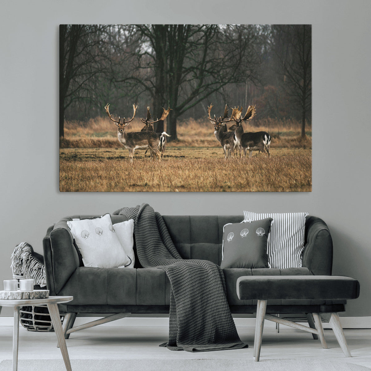 Deer Wall Art Canvas Print – Framed Rustic Wildlife Stags