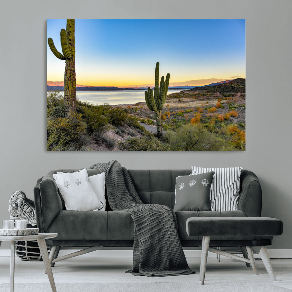Saguaro Cactus Wall Art Canvas Print – Framed Desert Sunset