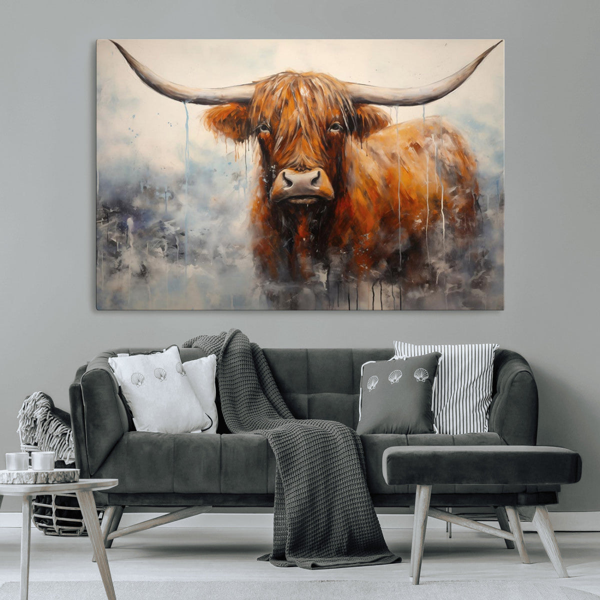 Scottish Highland Wall Art Canvas Print, Framed Longhorn Art