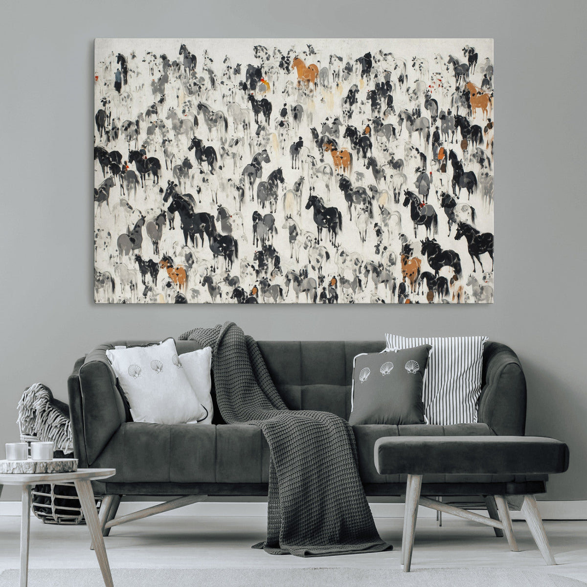 Wild Horse Stampede Wall Art Canvas Print – Monochrome
