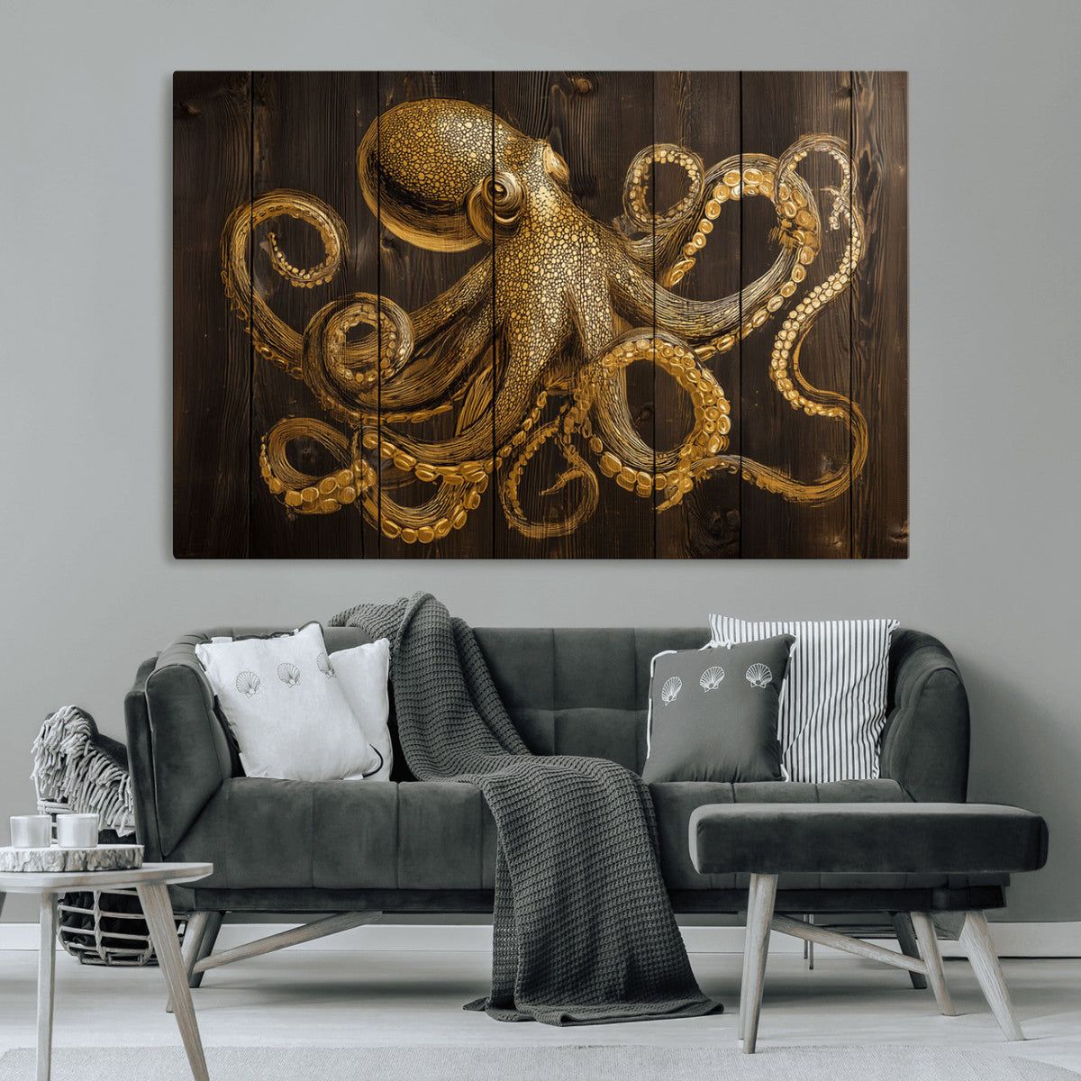 Octopus Wall Art Canvas Print – Wooden Art Sea Creature