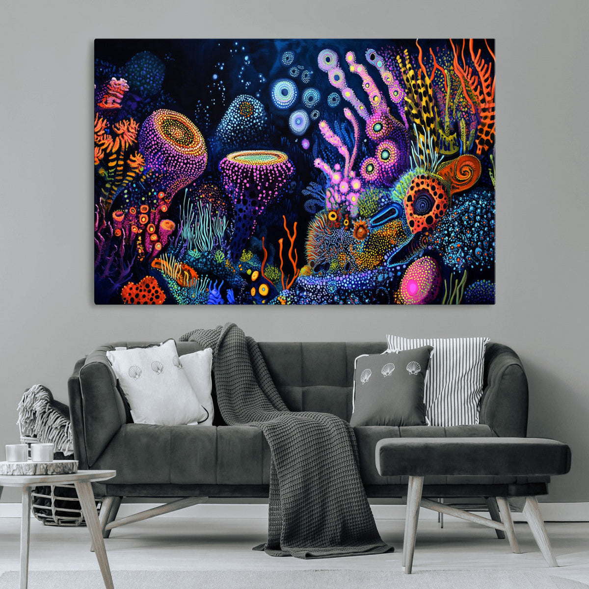Vibrant Neon Coral Reef Wall Art Canvas Print, Colorful