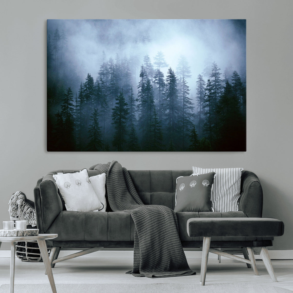 Foggy Evergreen Pines Wall Art Canvas Print, Mist Forest and