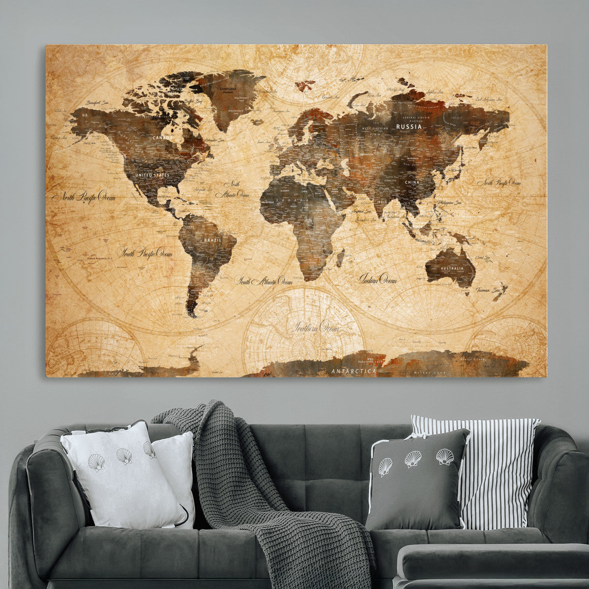 Push Pin World Map Canvas Print – Travel Tracker Wall Art