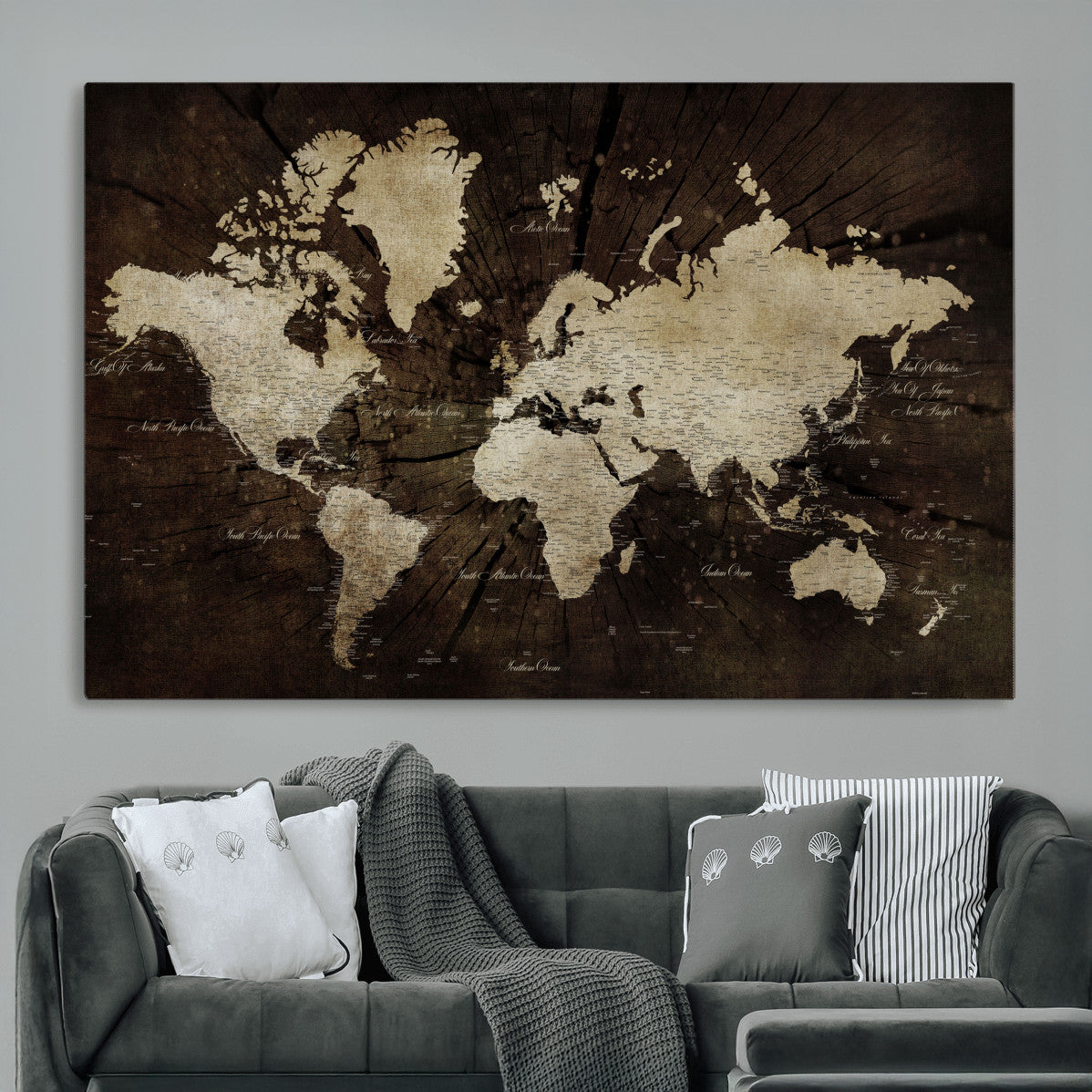 World Map Wall Art Canvas Print – Framed Travel Map Wall Art