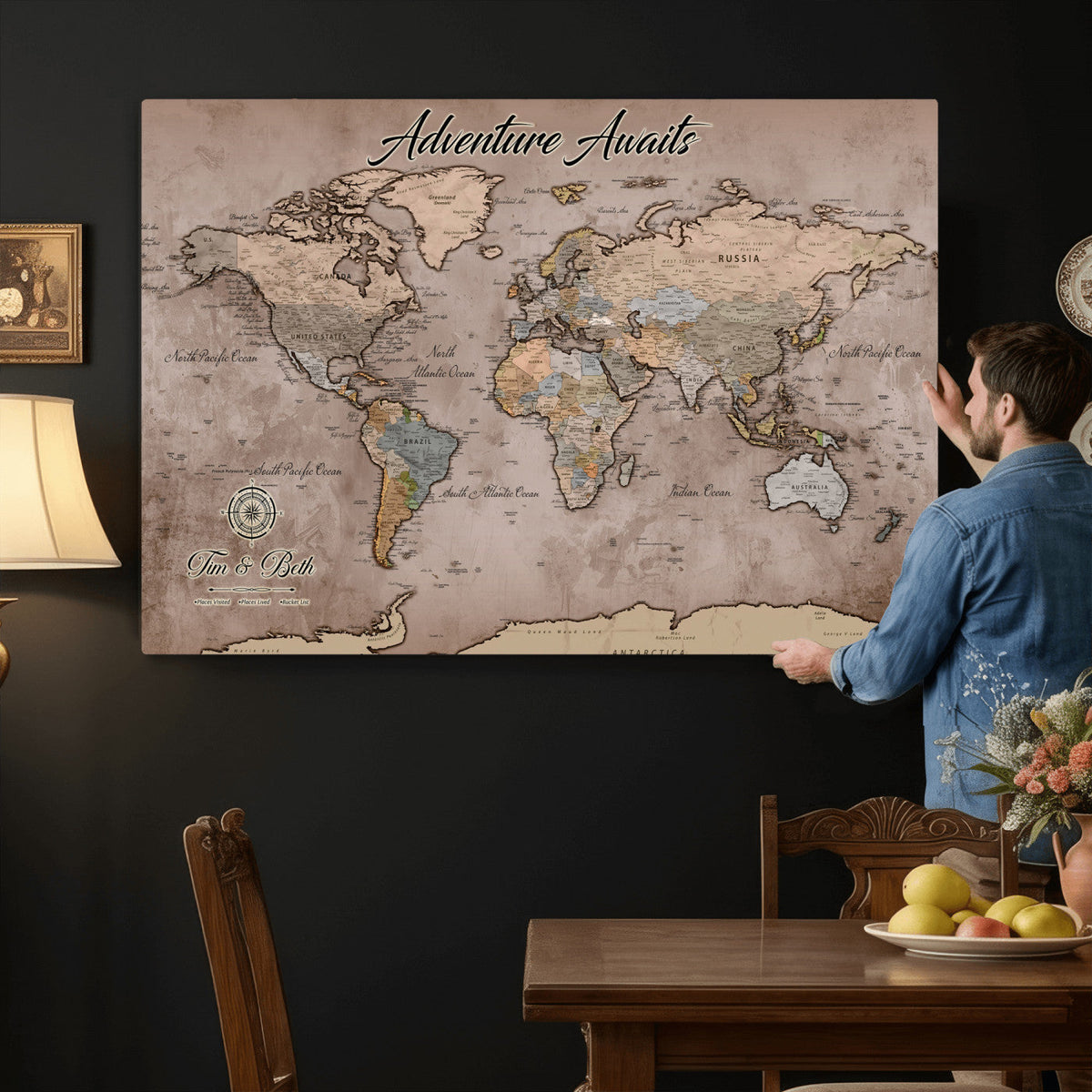 Custom Push Pin World Map Wall Art Canvas Print –
