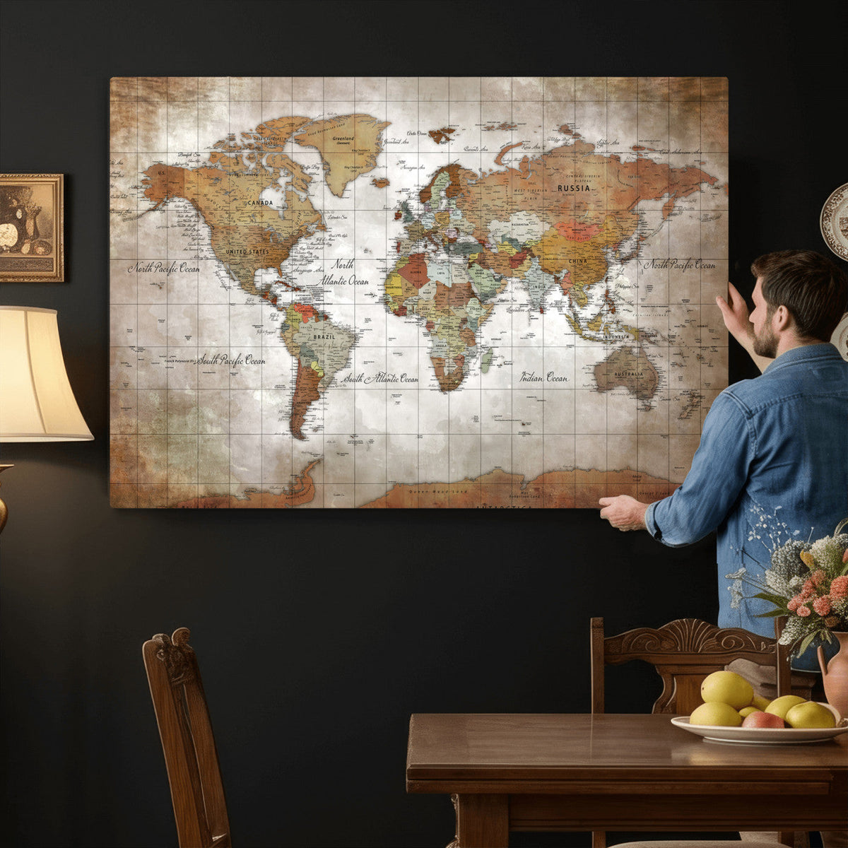 Vibrant Watercolor World Map Canvas Wall Art – Framed Travel
