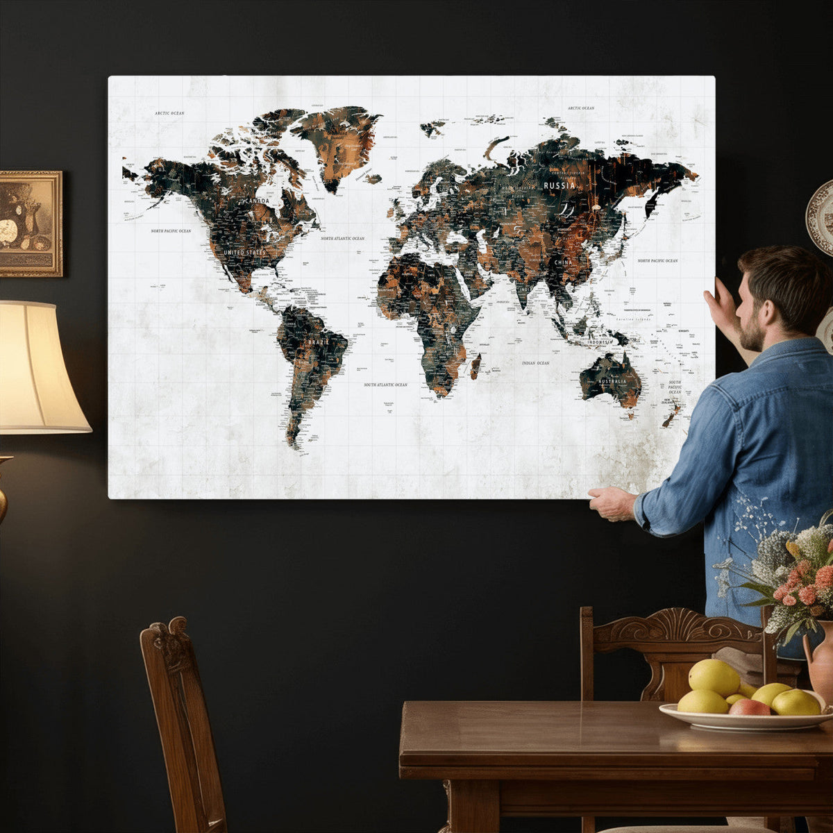 Large World Map Canvas Print – Framed Travel Map Wall Art