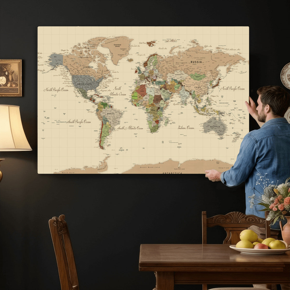 Extra Large World Map Canvas Print – Detailed Map of the