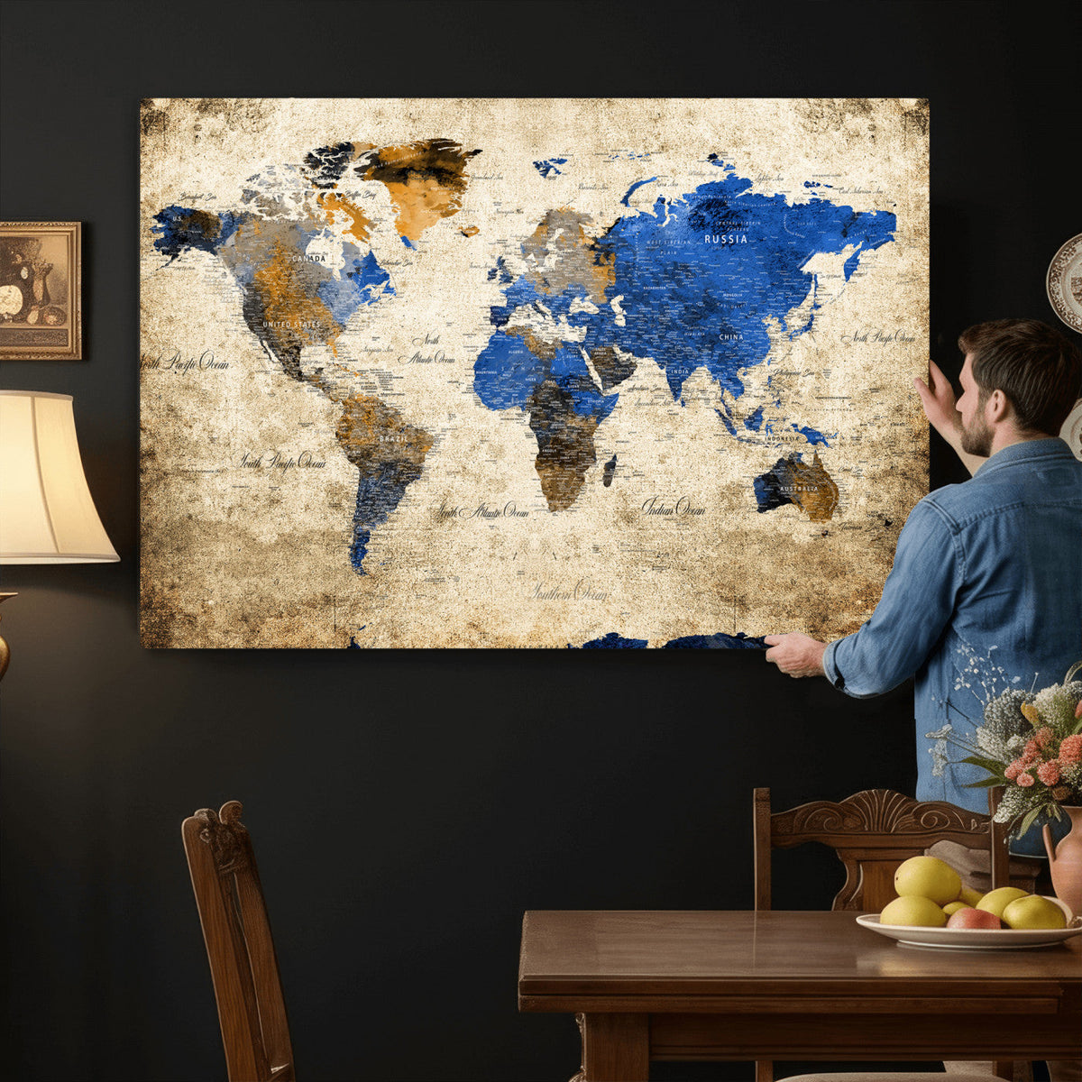World Map Canvas Print – Colorful Abstract Travel Map,