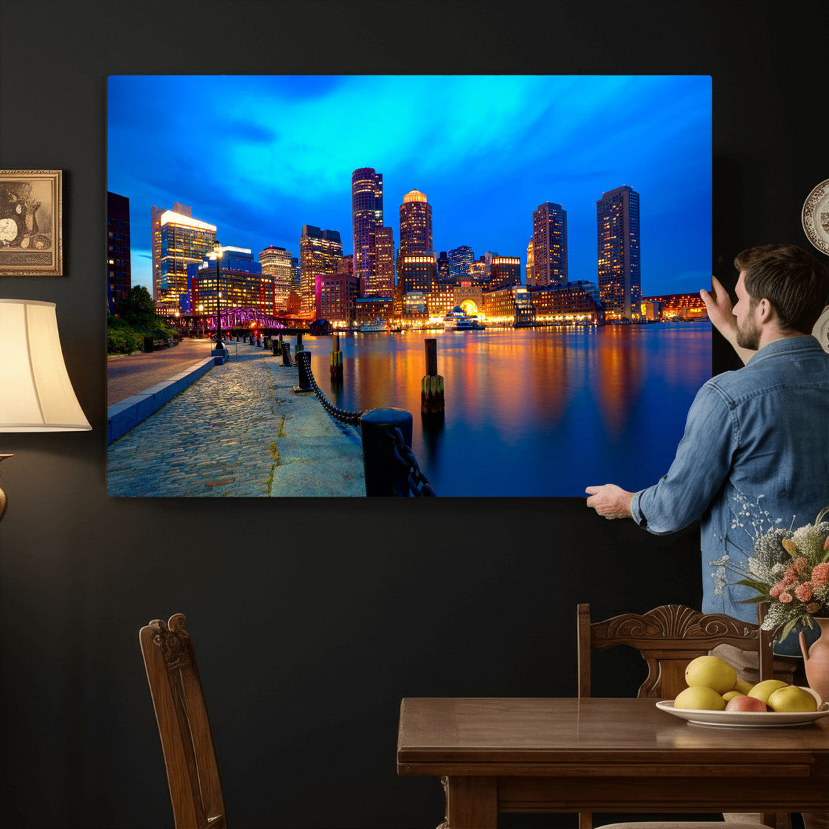 Boston Wall Art Canvas Print, Boston City Downtown Night