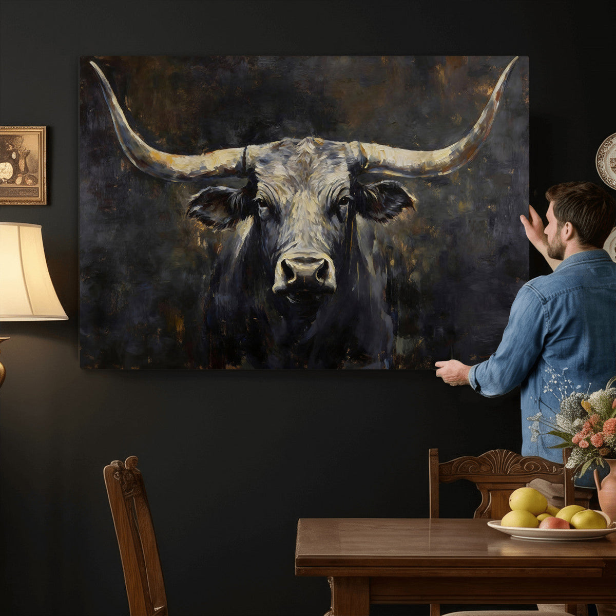 Rustic Longhorn Bull Wall Art Canvas Print – Vintage Western