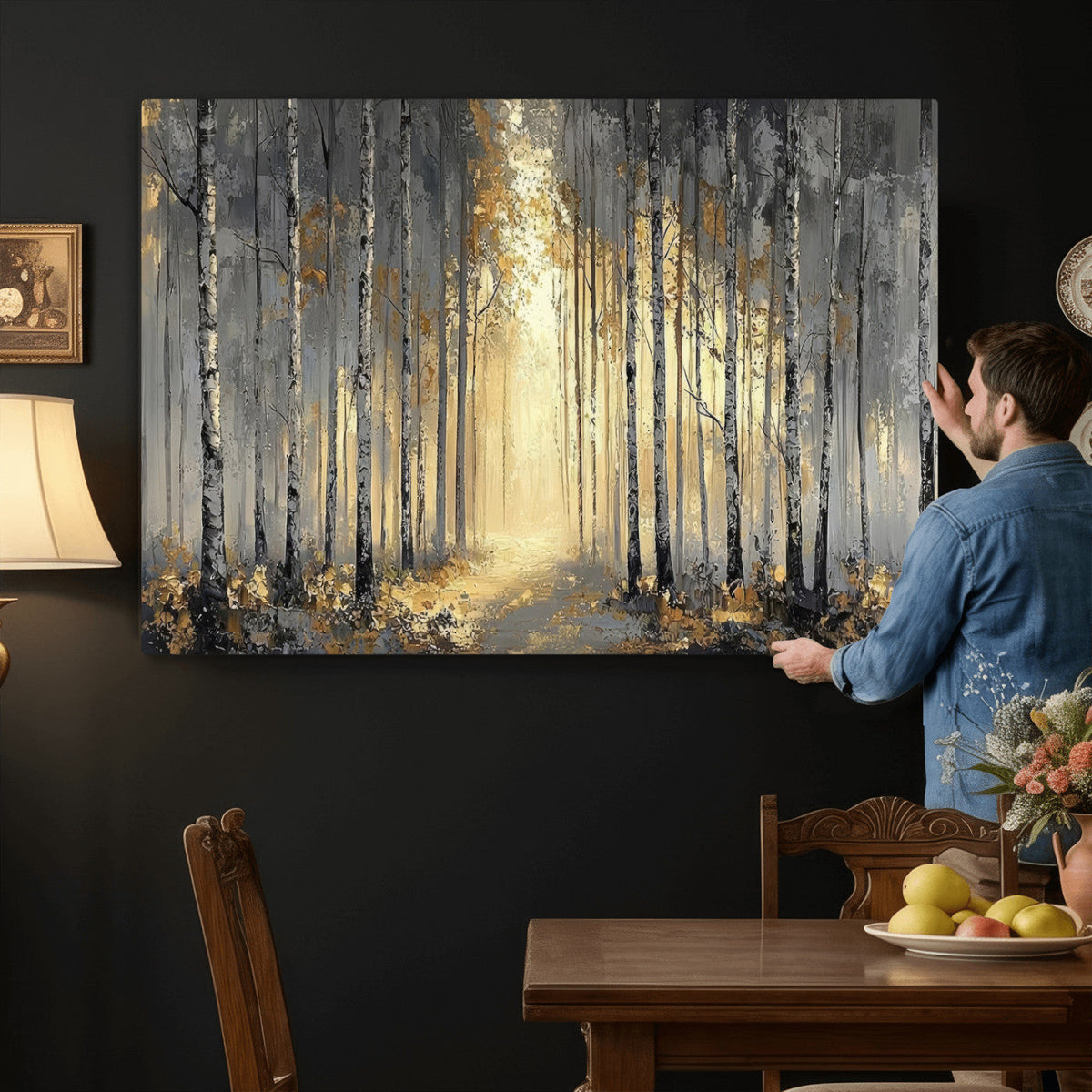 Abstract Birch Forest Wall Art Canvas Print – Modern Neutral
