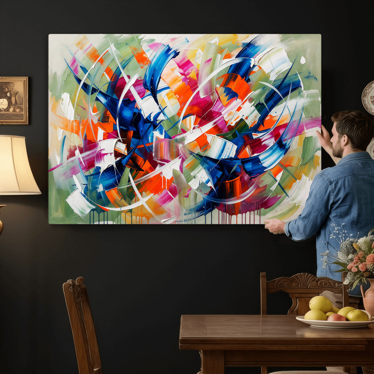 Geometric Abstract Wall Art Canvas Print, Orange Blue