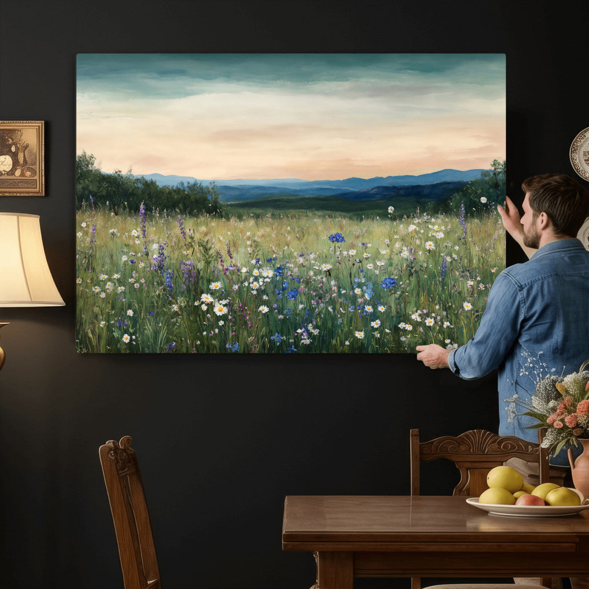 Wildflower Meadow Oil Painting Canvas — Daisy Lavender