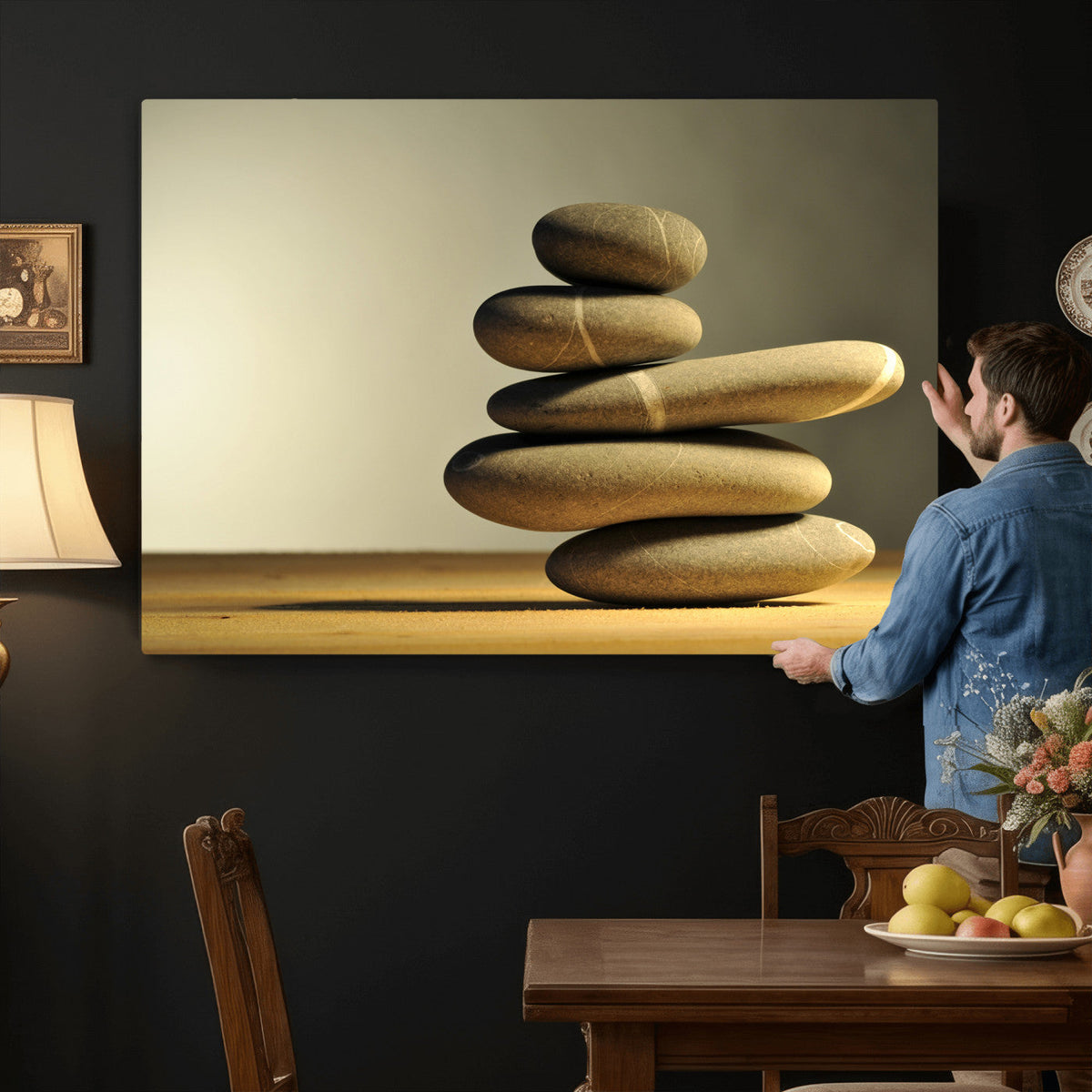 Zen Stone Wall Art Canvas Print, Balanced Rock Stack Framed