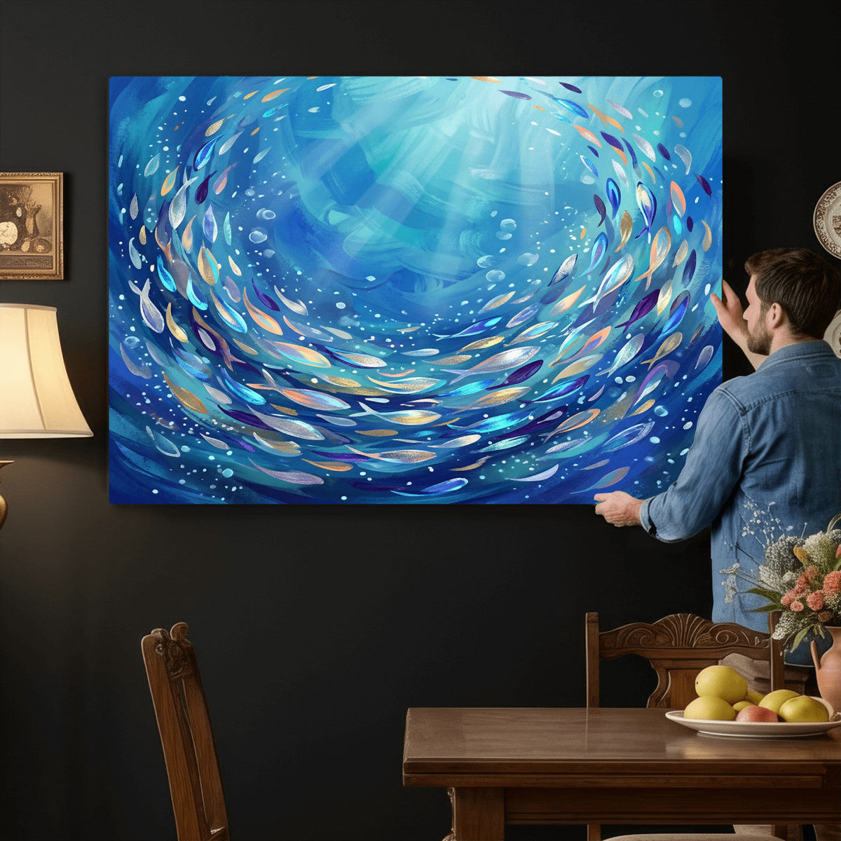 School of Fish Canvas Print | Blue Ocean Underwater Wall Art