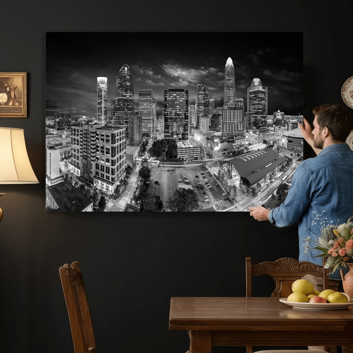 Charlotte Skyline Canvas Wall Art Print – North Carolina Cityscape Photography Print