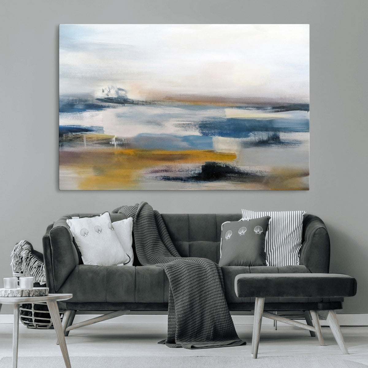Abstract Landscape Wall Art Canvas | 3 Panel Modern Blue,