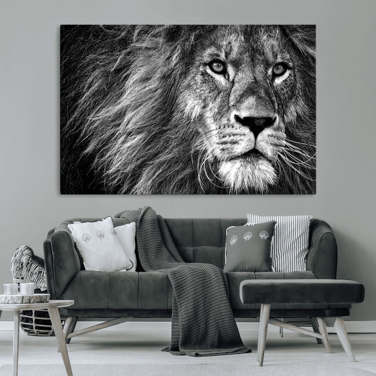 Black and White Lion Canvas Wall Art Print – Wildlife